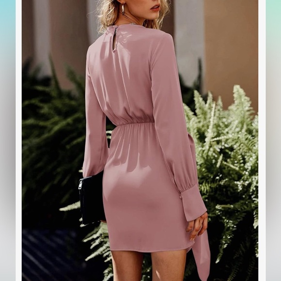BTFBM Amazon, Dusty Rose, Casual Long Sleeve, wrap tie front, Mini dress Size, M - Picture 2 of 13